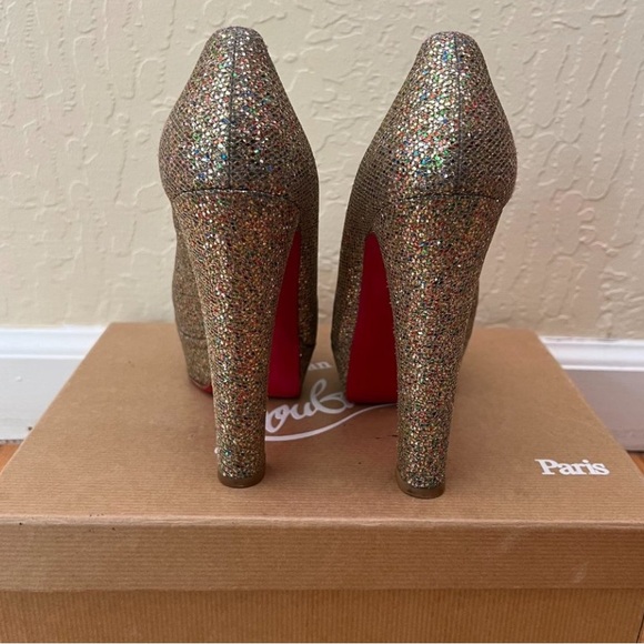 Christian Louboutin Gold Bibi 140 Glitter Pump Platforms - Picture 3 of 4
